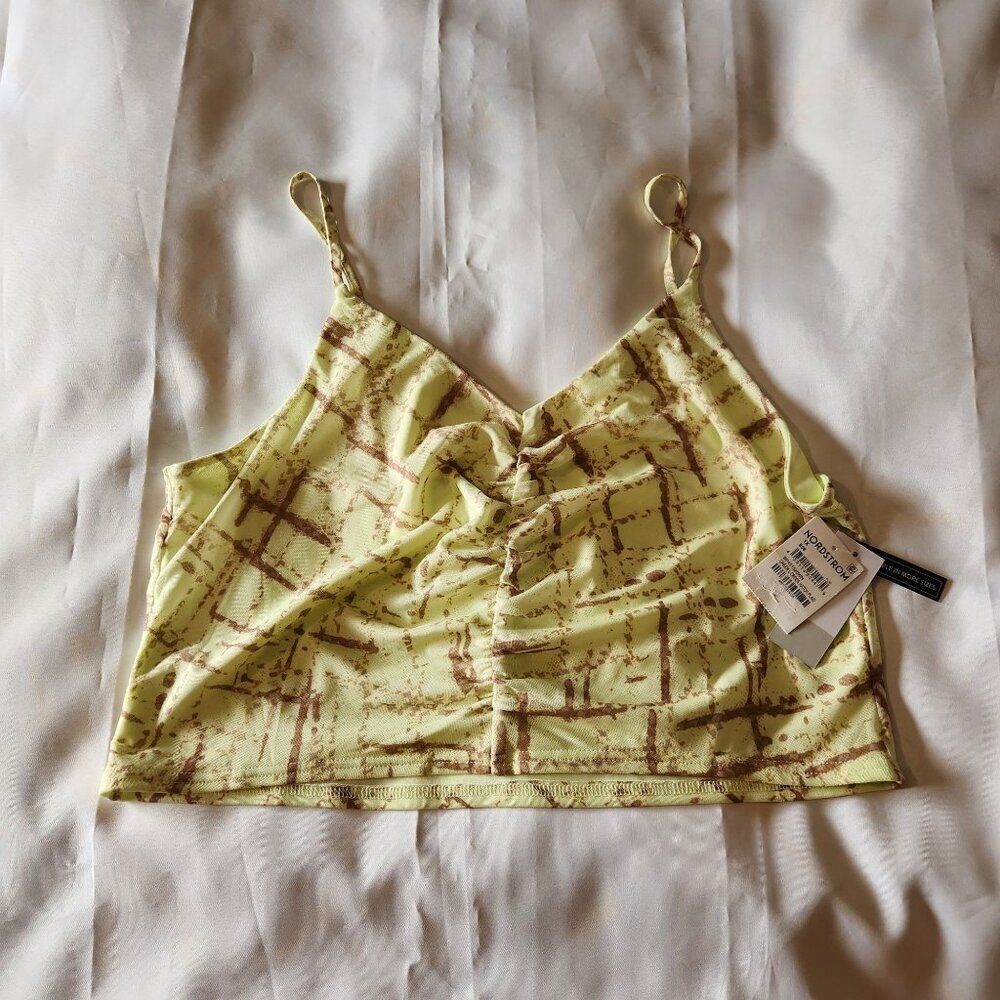 BP Nordstrom Tank Top Camisole Women's 1X Green Crosshatched Plaid Cinched Front